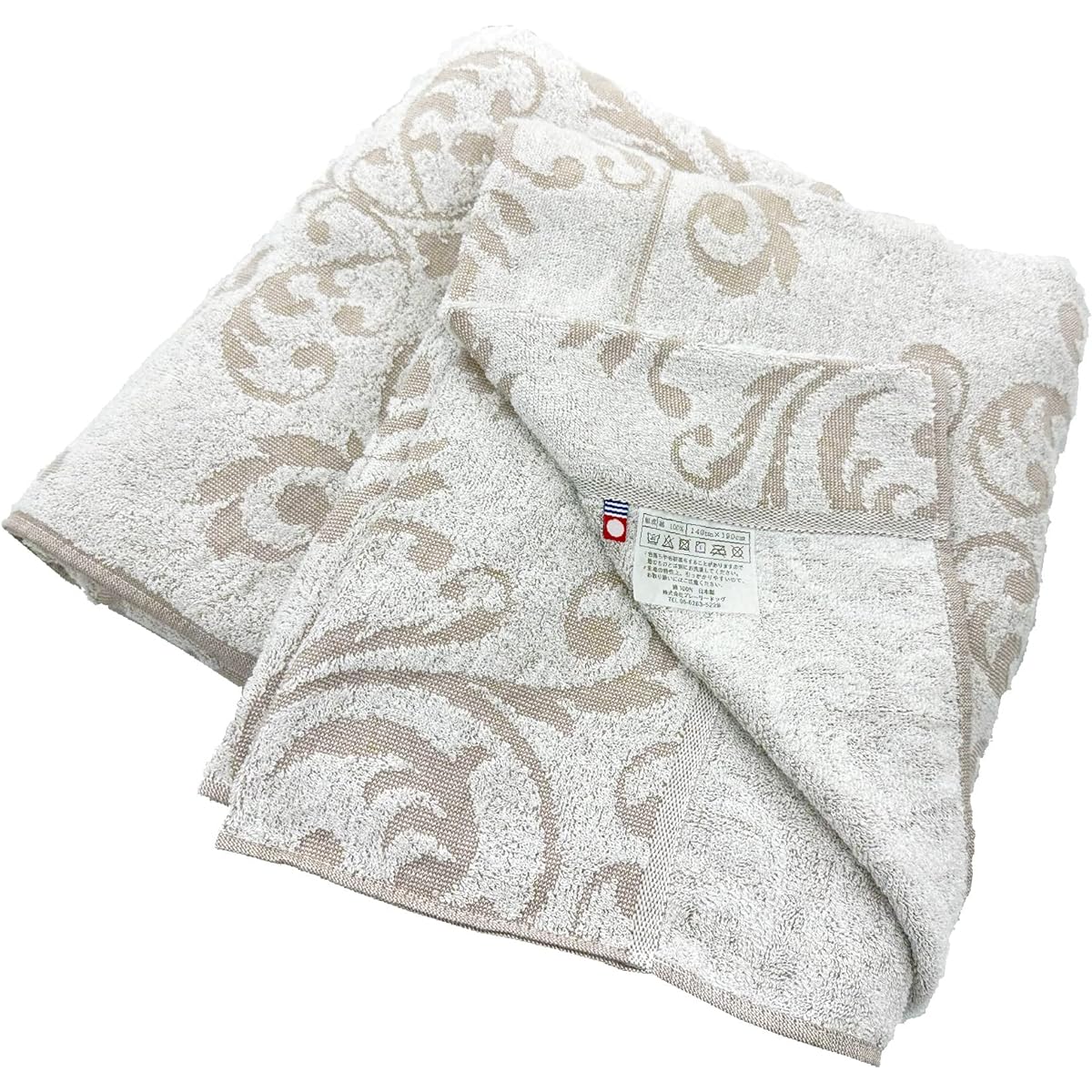 Imabari Towel Certified Towel Blanket, Single, Approximately 140cm x 190cm, Made in Japan, 100% Cotton, Washable, Made in Imabari (Single, Botanical Damask Pattern/Beige)