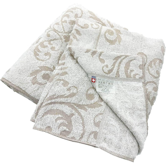 Imabari Towel Certified Towel Blanket, Single, Approximately 140cm x 190cm, Made in Japan, 100% Cotton, Washable, Made in Imabari (Single, Botanical Damask Pattern/Beige)