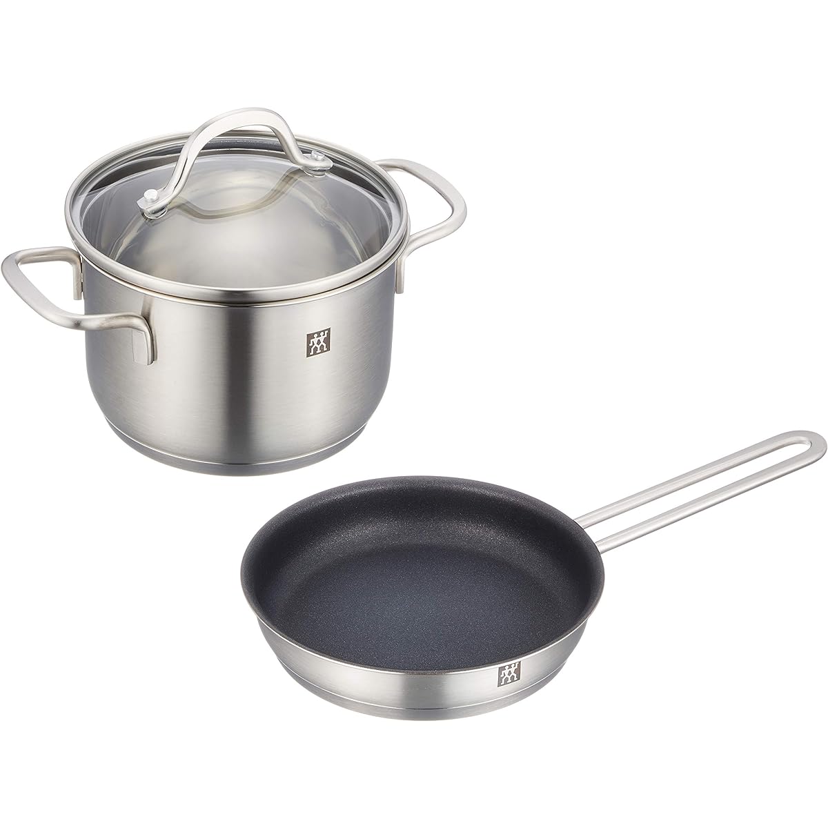 ZWILLING "Pico stockpot 14cm (with glass lid) & frying pan 16cm (fluorine resin treated) set" Two-handled pot deep pot set stainless steel [Authorized Japanese product] 66660-002