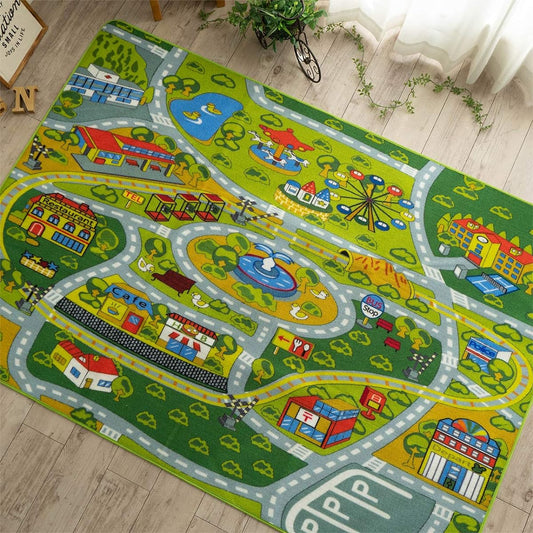 Washable Kids Rug Children's Room Rug Mat Roadmap 2 133х190 1.5 Tatami Green Foldable
