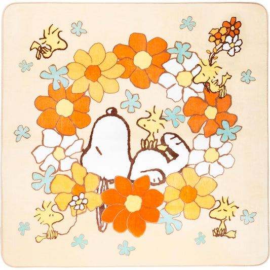 Senko Snoopy Flowers Rug Mat Approx. 180 x 180cm Orange Character Compatible with Floor Heating Cute Fluffy Soft Warm Washable 28073