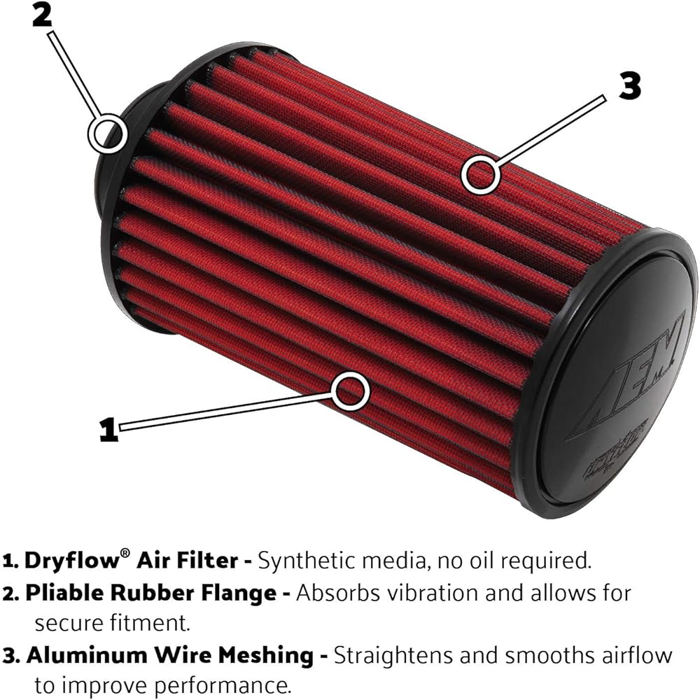 AEM 21-2110DK Universal Dry Flow Clamp On Air Filter Round Tapered 83mm Flange ID Height 133mm Base 152mm Top 130mm