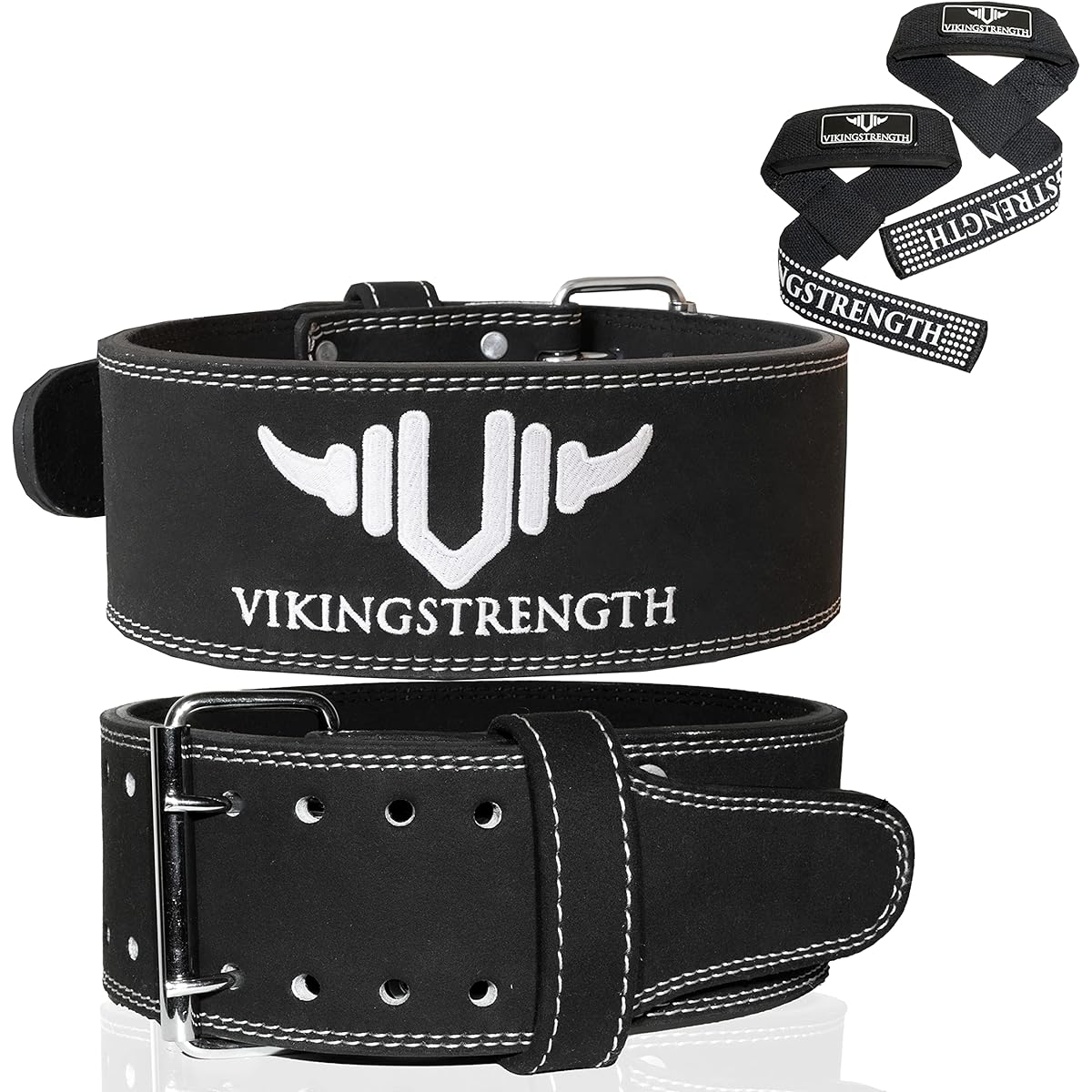 Vikingstrength Premium Weight Lifting Belt with Lifting Straps, Gym Weight Lifting Belt for Men and Women, Perfect for Squats, Powerlifting, Crossfit, Deadlifting M-4XL + V Strength Workout App