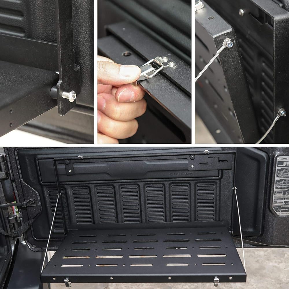 JECAR Tail Gate Table Rear Folding Cargo Shelf Aluminum Alloy Storage Shelf 2018-2022 Greangler JL JLU Black
