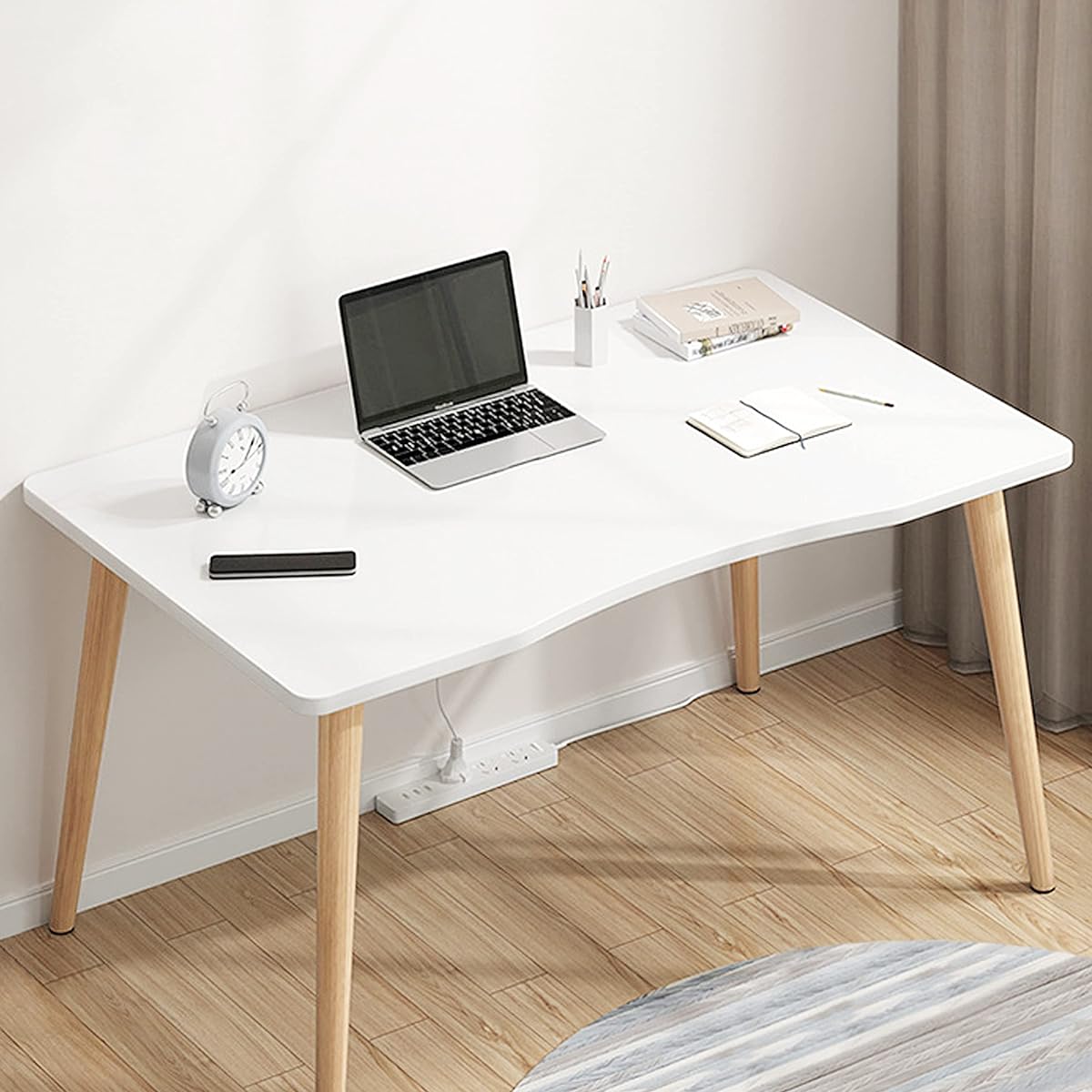 Desk, Computer Desk, Desk, PC Desk, Width 80cm x Depth 50cm, Study Desk, Wooden, Stylish, Easy to Assemble, Study Desk, Home Work Desk, Office Desk, PC Workbench, Sewing Table, Vanity, For Home Working, Remote Work (White)