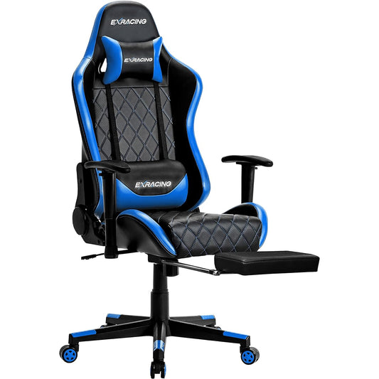 [Domestic Manufacturer] EXRACING Gaming Chair with Ottoman [Ergonomic 3D Design] Office Chair, Desk Chair, Chair, Gaming Chair, Computer Chair, High Back [Uses Non-Recycled Urethane] Headrest, Lumbar Support, PU Leather, One Year Free Parts Replacement W