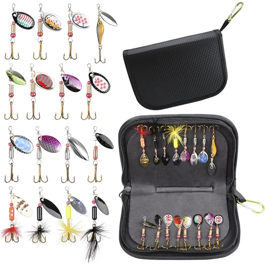 Hard lure, spinner lure, trout, bass fishing, mountain stream, pipe fishing, 16-piece all-purpose lure set, from surface to deep, with lure pouch