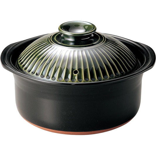Banko ware Ginpo Kikuka rice pot 3 cups "double lid" Oribe glaze 97171