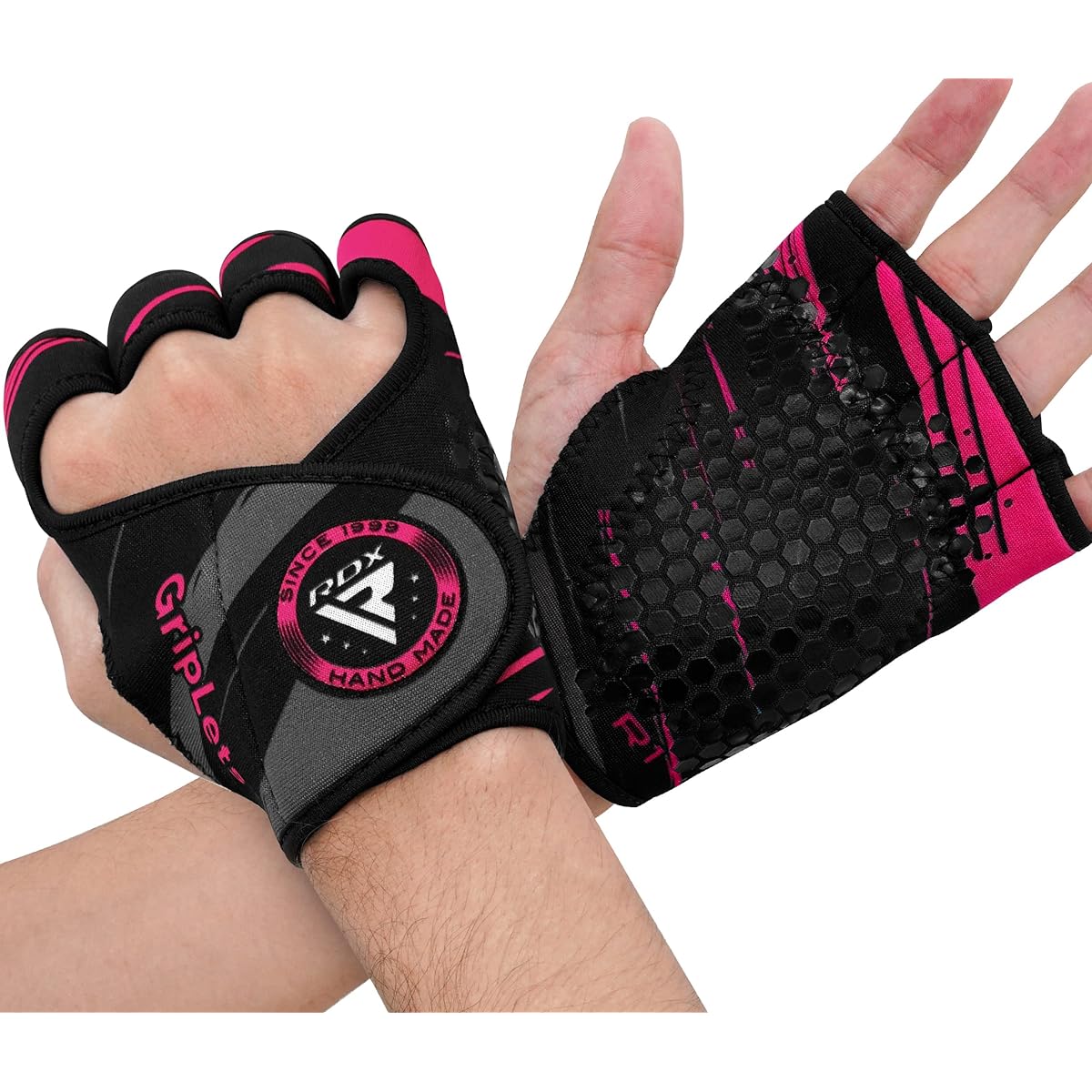 RDX Weightlifting Gloves Workout Gym Fitness Breathable Anti-Slip Open Back Gripper Deadlift Muscle Training HIIT Exercise Women Men Rowing Cycling Hanging Climbing (Pink, XS/S)
