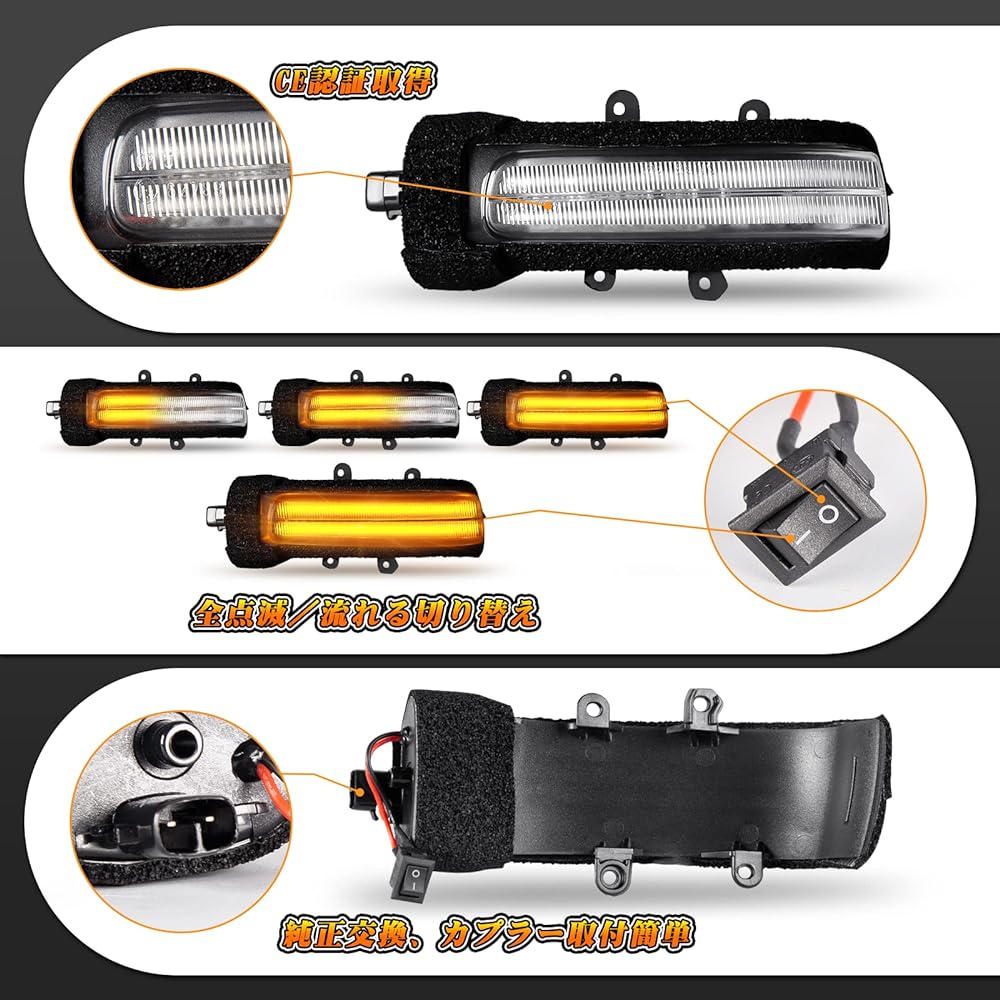 POPMOTORZ Alphard/Vellfire 20 Series Early and Late LED Door Mirror Sequential Turn Signals (Flowing / Fully Flashing, Switchable), Vehicle Inspection Compatible, Flowing Turn Signal, Door Mirror Turn Signal, For Toyota (Clear Lenses)