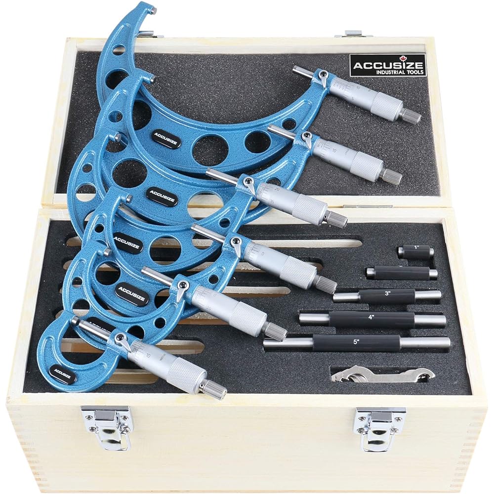 Accusize Industrial Tools - Carbide TIPS 0-6" x 0.0001" Ultra Precision Outer Micrometer 6pcs/set
