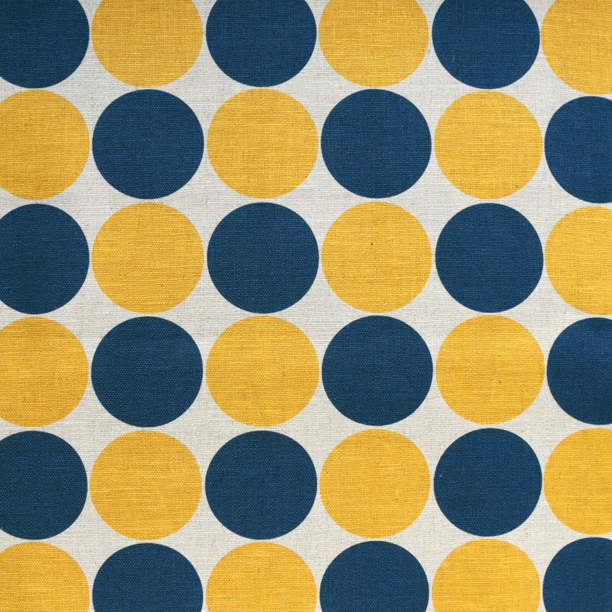 NBK Wide Cotton Linen Print Fabric Polka Dot Circle Cotton Linen Scandinavian Style Cloth Blue x Yellow Width Approximately 150cm x 7m Sold Cut MAT8202-G-7M