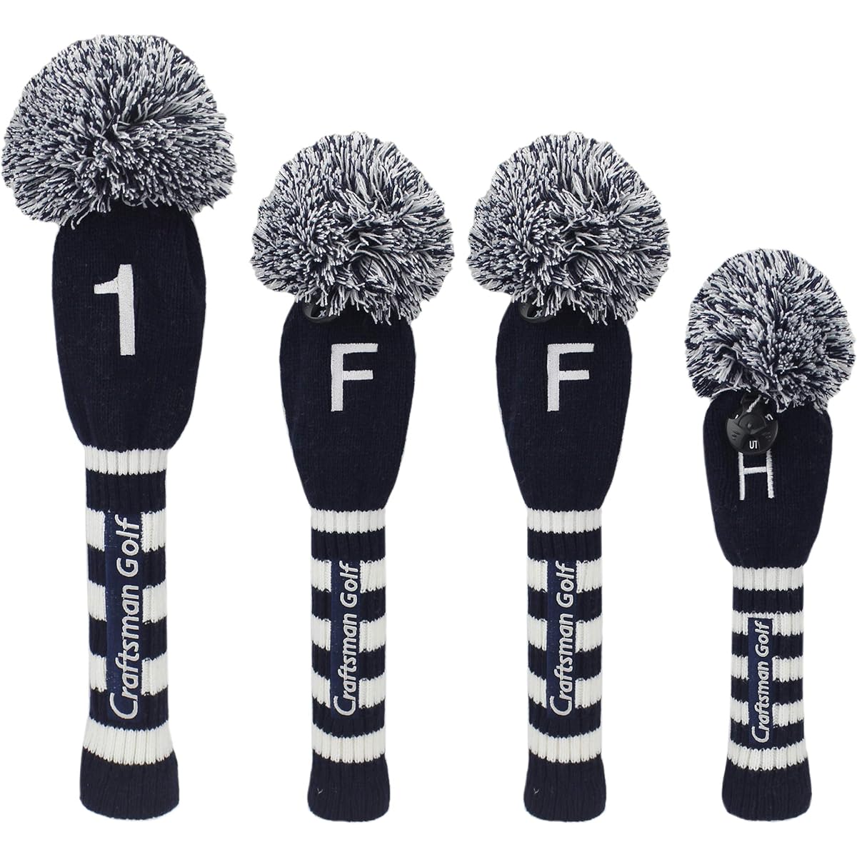 Craftsman Golf Head Cover 4 Piece Set (1FFH) Club Cover for Driver/Fairway Wood/Hybrid Knit Number Tag Included