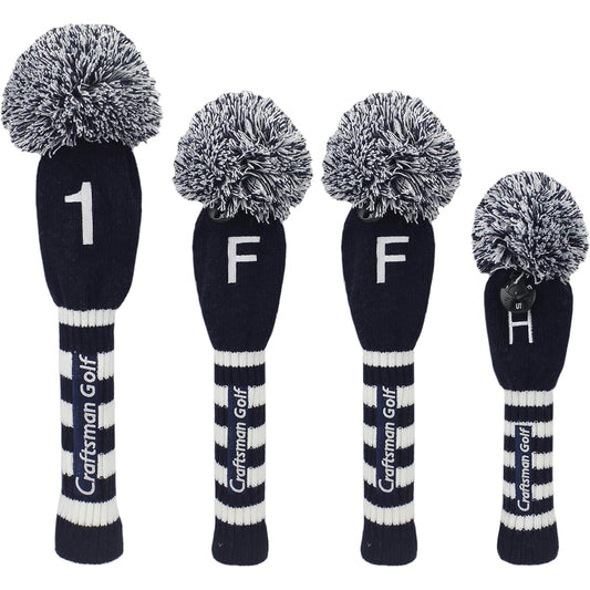 Craftsman Golf Head Cover 4 Piece Set (1FFH) Club Cover for Driver/Fairway Wood/Hybrid Knit Number Tag Included
