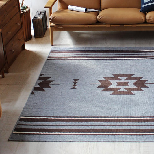 [Washable] Naka Domestic Cotton Blend Rug Kilim Pattern Rug Mat (Gray, 176 x 176 cm)