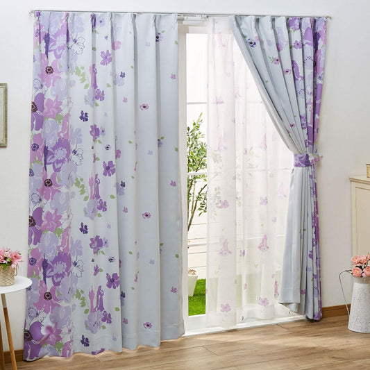 Disney Rapunzel Disney Grade 2 Blackout Heat Insulating Curtain Lace Set of 4 Width 100 x 200cm Length Disney Princess Rapunzel on the Tower Washable Character SB-432/SB-433