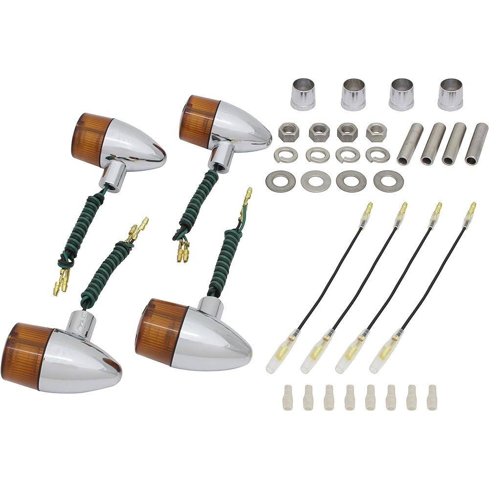 POSH Motorcycle Supplies Turn Signal Classic Bullet Type Vehicle Specific Set SR400/FI('85~) SR500('85~'98) Plated Body/Orange Lens 010098-53