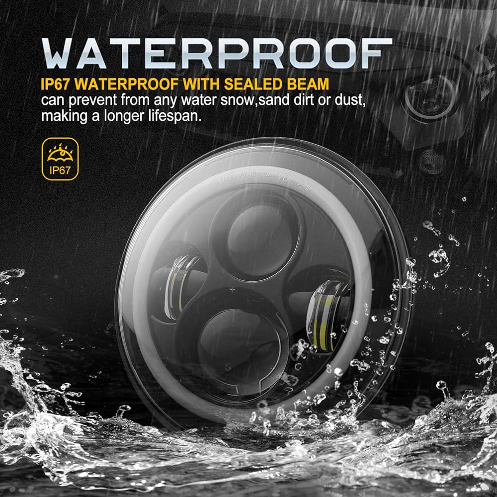 Halo Ring 97-2017 JK LJ Tj for 4" LED Fog Light Jeep Wrangler with White DRL / Amber Turn Signal + 7" Jeep LED Headlight + White DRL