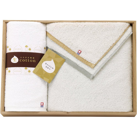Tokuda imabari towel Japan Imabari Towel Raw Cotton Towel in Wooden Box Set Bath Towel x 1, Face Towel x 1 60870