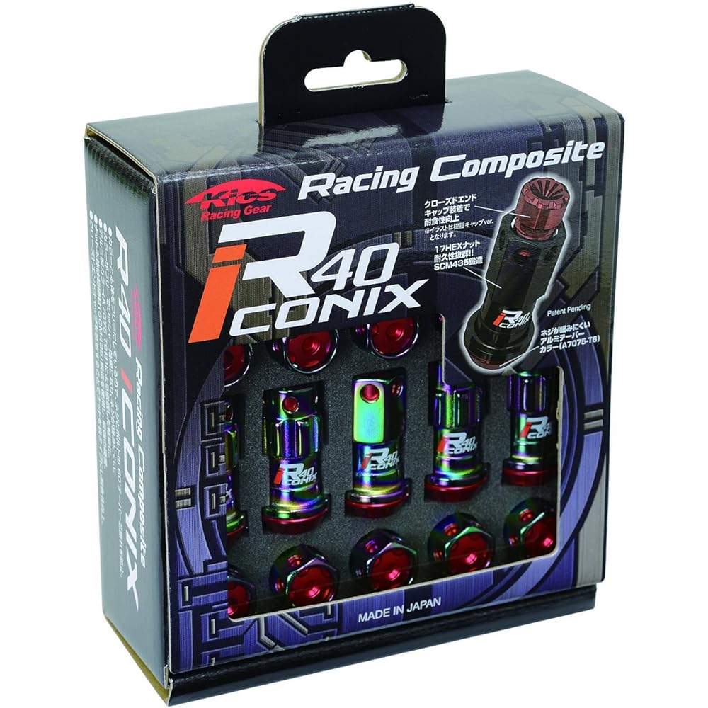 KYO-EI (Kyoei Sangyo) Wheel Lock & Nut Racing Composite R40 iCONIX [M12 x P1.5] With Aluminum Cap [Neocro/Blue] RIA-11NU