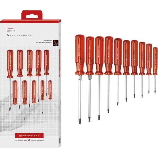 PB SWISS TOOLS 10 Piece Classic Handle Hex Lobe Driver Set Paper Box 1402.CBB