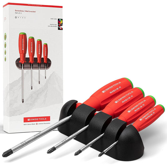 PB SWISS TOOLS 4 Piece Swiss Grip Posidriver Set with Holder in Paper Box 8243.CBB