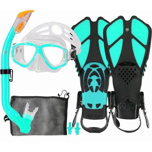 HH HHAO SPORT Kids Snorkeling Snorkel Set Snorkeling Set 2 Piece Set Snorkel Mask Dry Snorkel Tempered Glass Storage Bag Included For Beginners Easy to Put On and Take Off Unisex