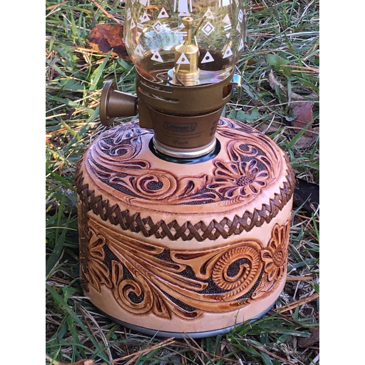 Genuine cow leather carving OD can cover Handmade genuine leather gas cartridge cover