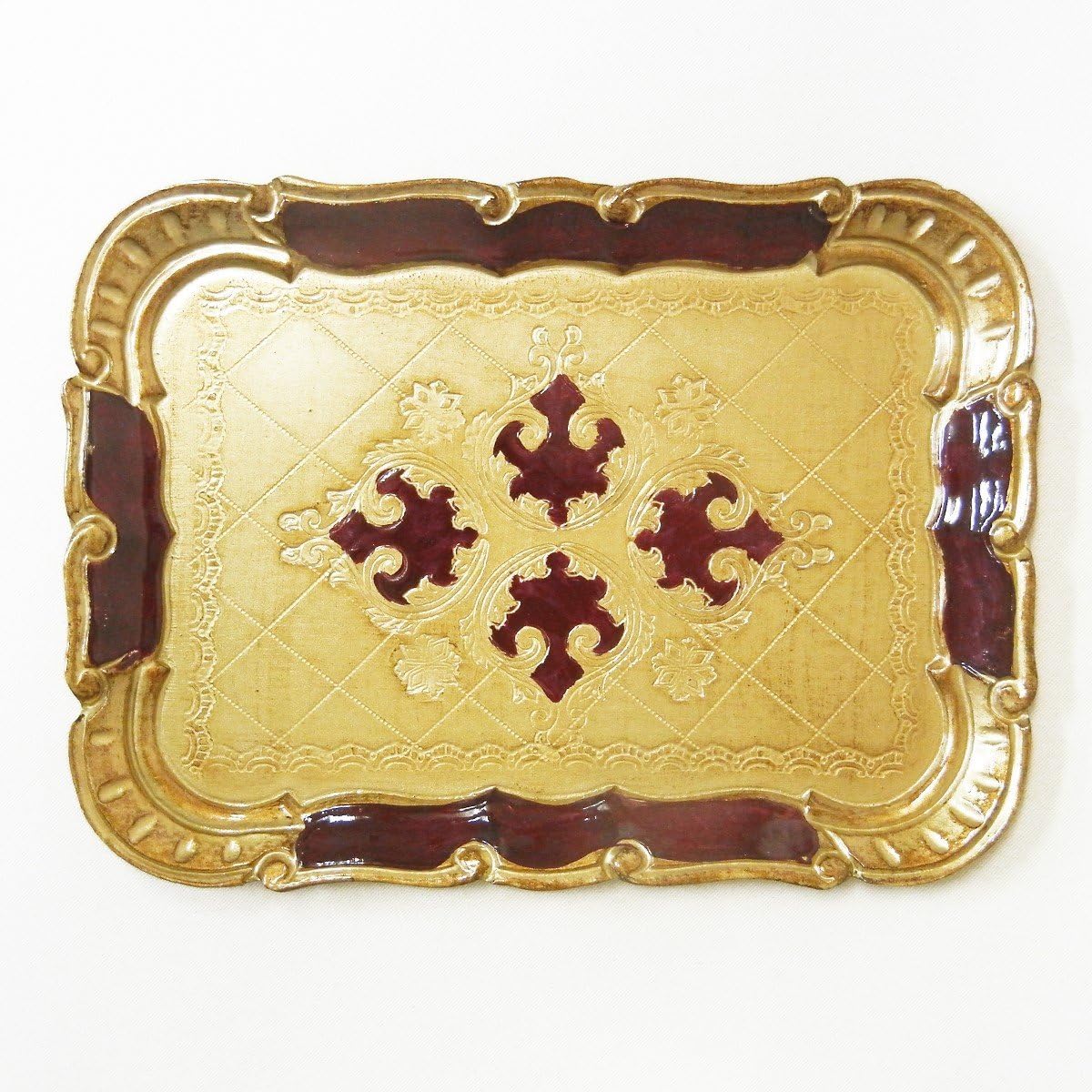IMA TRADING [Antique style tray made in Italy] Bordeaux & gold 26×19×H2cm 90-1TR1GB