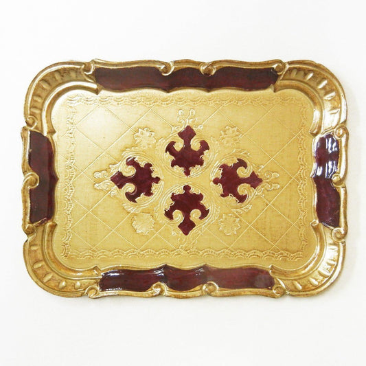 IMA TRADING [Antique style tray made in Italy] Bordeaux & gold 26×19×H2cm 90-1TR1GB