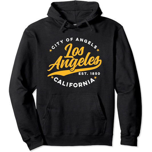 Vintage Los Angeles Angels City California Yellow Text Hoodie