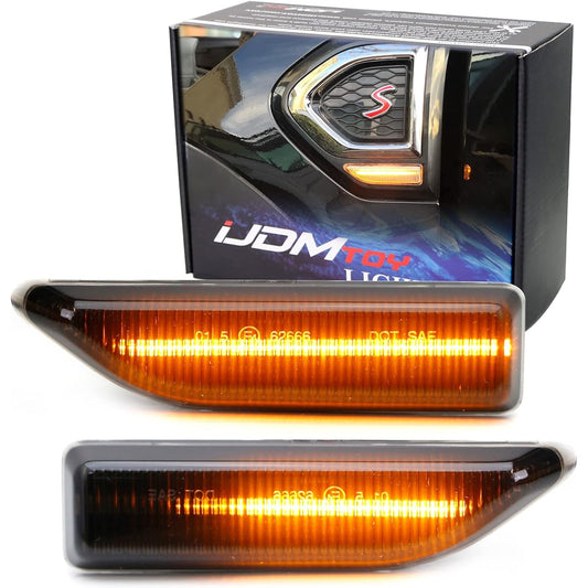 IJDMTOY Smoke Lens Full Amber LED Dynamic Sikial Flash Fender Side Marker Light Assemblies Mini Cooper F60 Countryman for Countryman OEM Clear side marker lamp replacement