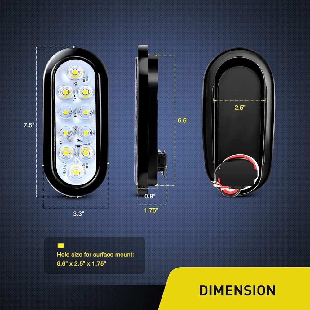 NILIGHT -TL -09 6 inch elliptical White LED Trailer Tail Light 2 LED 10 Flash Mount Gromet Plug IP67 Waterproof Reverse/Backup Trailer Light for Track Jeep