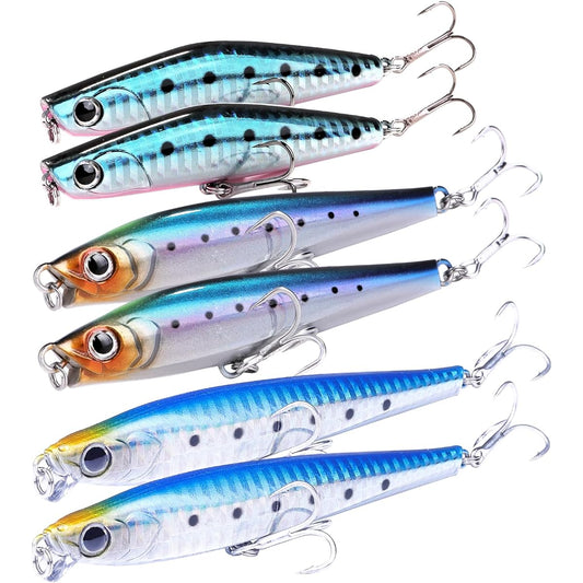 Contyu sinking pencil lure set [6 pieces for comparison] 80mm 95mm 110mm with lip penetrating wire blue fish seabass flounder