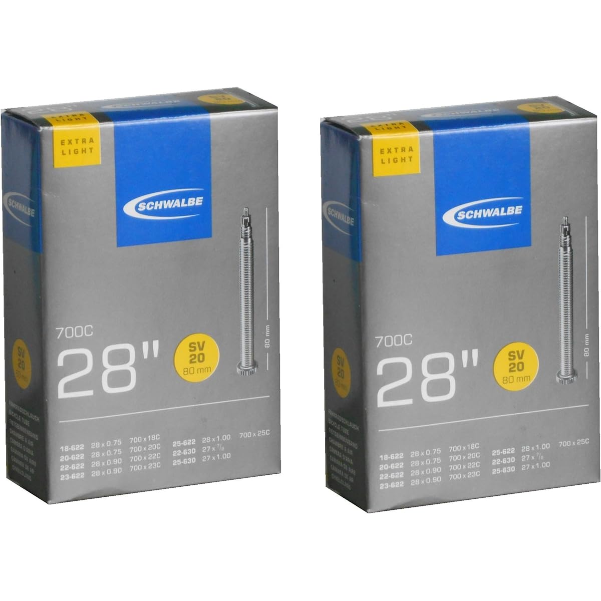 Set of 2 SCHWALBE 700×18/25C Lightweight Tube Presta Style 80mm Long Valve 20SV-XXL [Parallel Import]