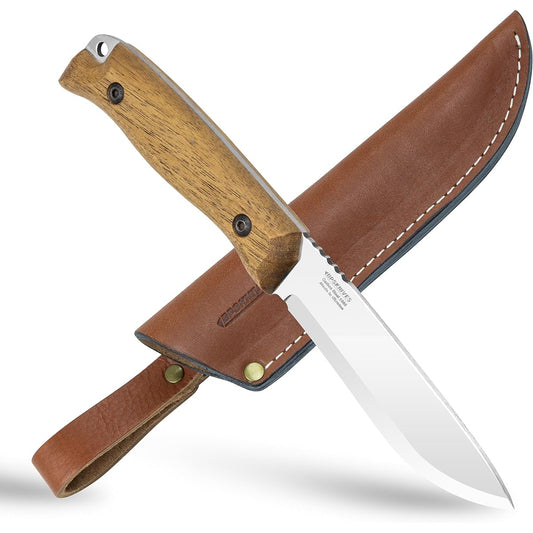 BPS Knives HK1 CSH - Handmade Carbon Steel Knife - Fixed Blade Full Tang Hunting Knife - Camp Bushcraft Knife with Leather Sheath - Scandinavian Sharpening Camp Knife