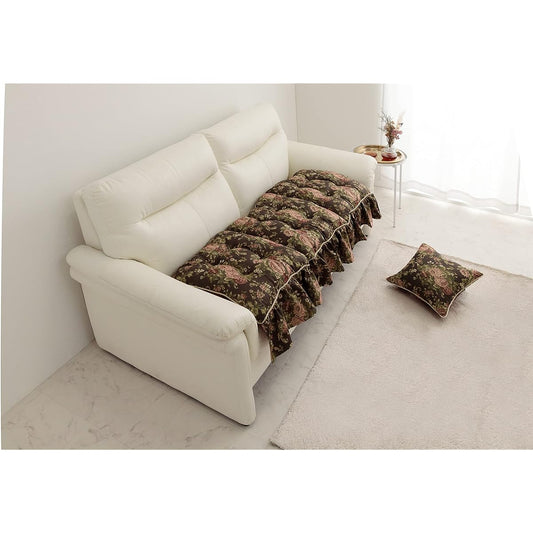 Ikehiko Cushion Made in Japan Olivia Frill Free Sheet Brown Jacquard Weave Approx. 55 x 160cm Elegant New Life Hand Washable #1220900064239