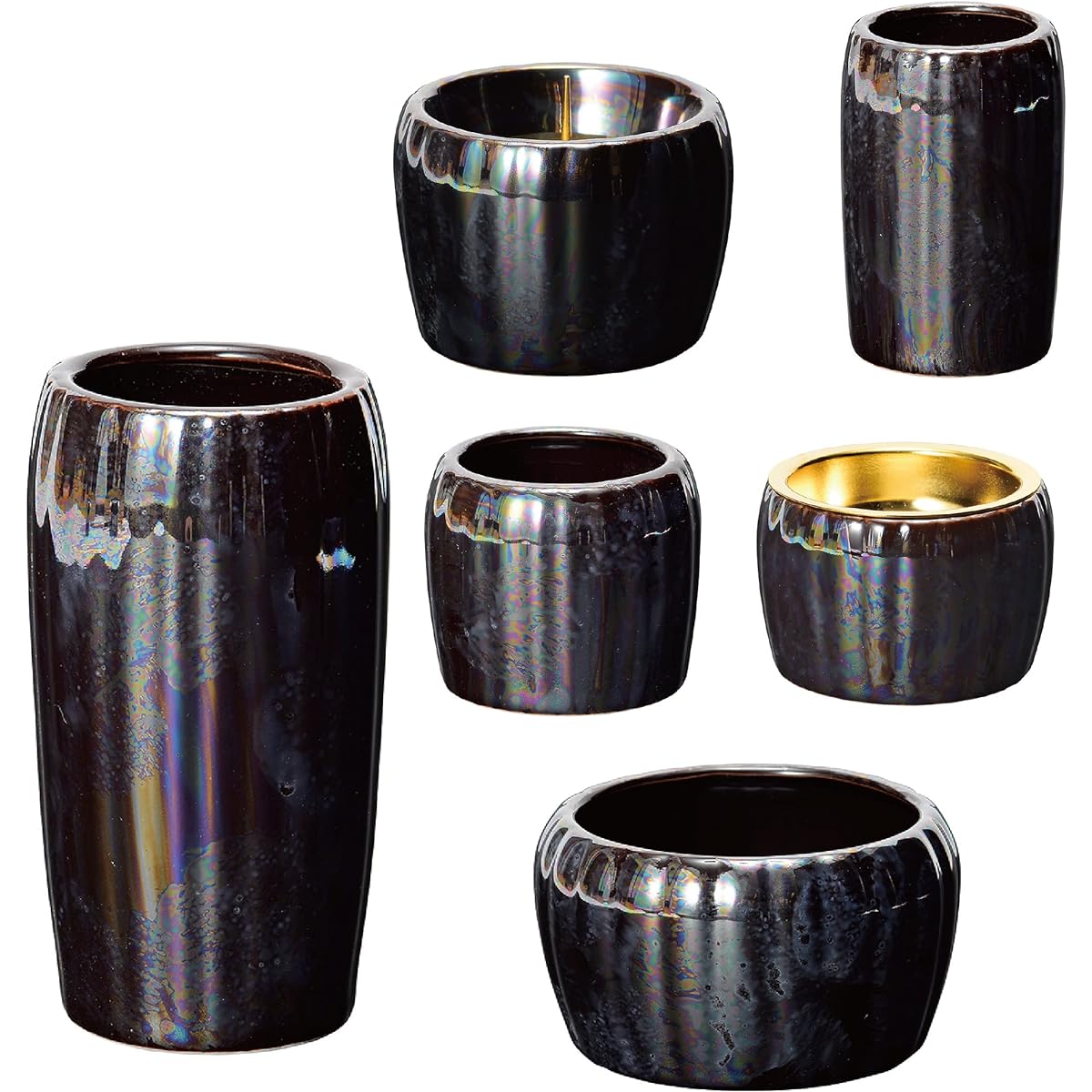 Simple 6-piece set of Buddhist altar accessories for praying at the altar and offering memorial services. Can be used as a set with Mino ware, modern butsugu, orin, etc. Flower stand, lantern, Buddhist vessel, tea bath, incense burner, incense stick hold