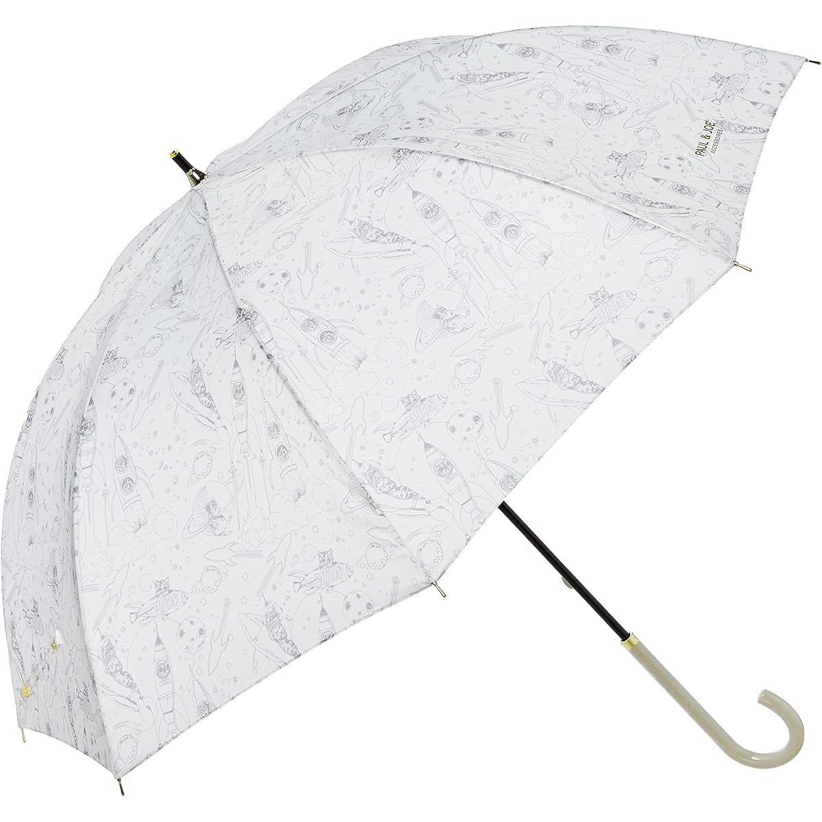 [Moonbat] PAUL & JOE Space Cat Travelers Umbrella Long Umbrella with Logo Simple Stylish Cat Travel Cute Women's White 21-113-10594-00 Rib Length: Approx. 60cm