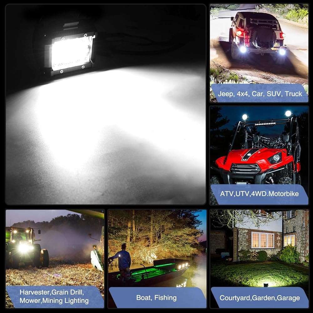 LED light bar NILIGHT 2 pieces 4 inch 60W spot & flood combo driving light waterproof LED worklight 3 row off -road track car ATV SUV Jeep cabin boat.
