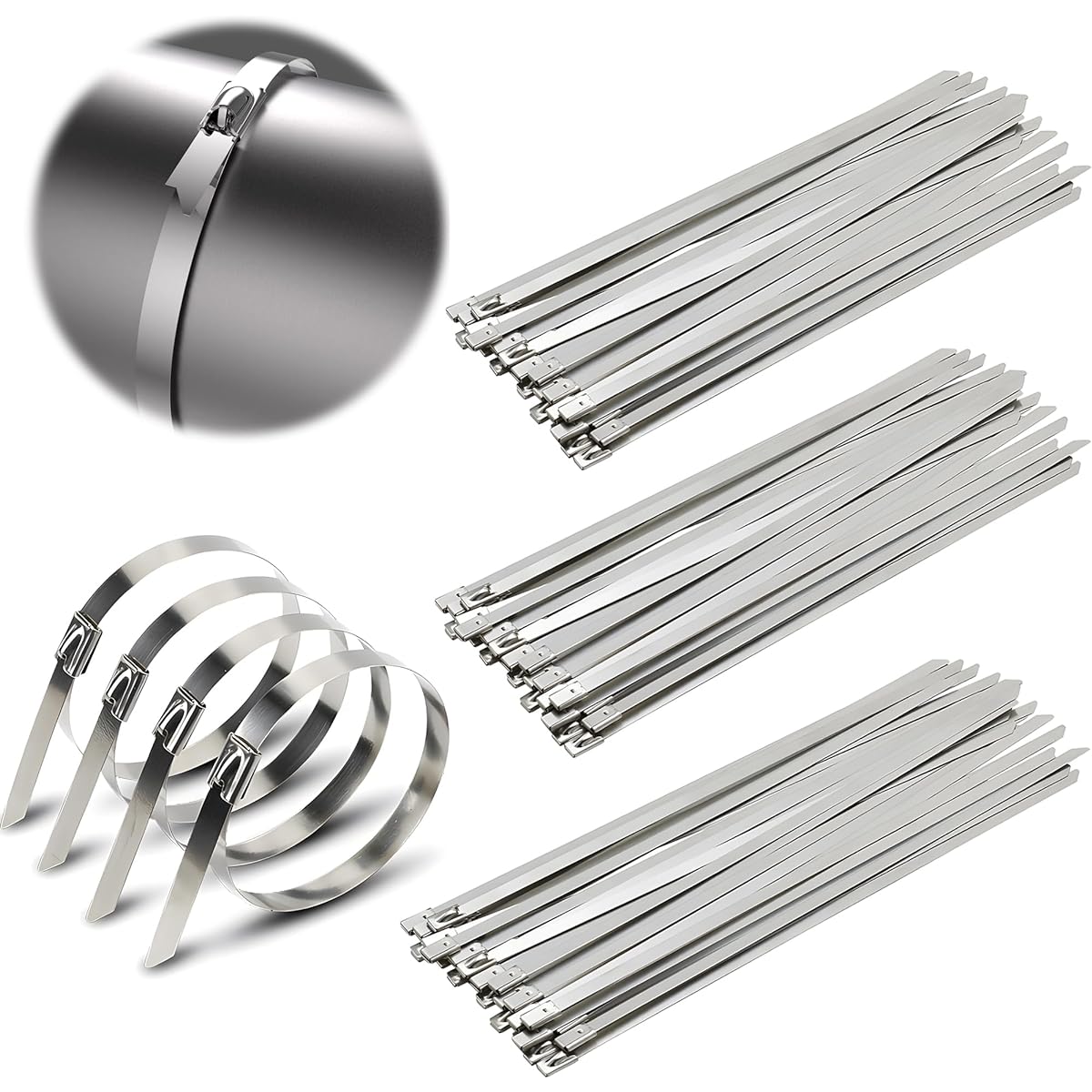 KRGNPLE SUS304 Total: 600 pieces, 4.6 x 200 mm (200 pieces) + 4.6 x 250 mm (200 pieces) + 4.6 x 300 mm (200 pieces) Stainless steel Multi-standard wholesale sale Stainless steel cable tie band Steel cable tie Insulok tie wrap Inshurokta Irappu
