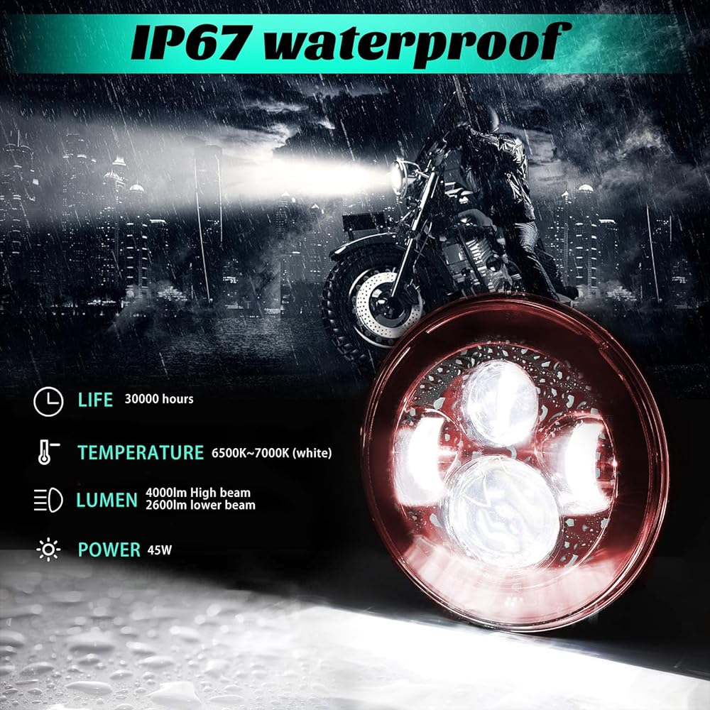 SKTYANTS 7 inch 7 inch Caprician Headlight LED Red Head Light Auto -by Progector TOURNG STREET ELECTRA GLIDE ROADE KING CLASSIC