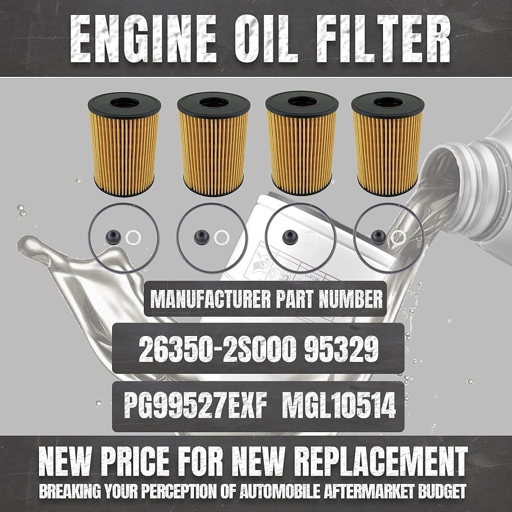 ZOEWALK engine oil filter 4 pieces set 2024-2022 Hyundai Santa Cruise 2.5L Sonata 2.5L Sonata 2.5L Tsuima 2.5L Kia Optima Sorent Kiasoportage Replacement # 26350-2s 95329 PG99527EXF MGL1051 4 4