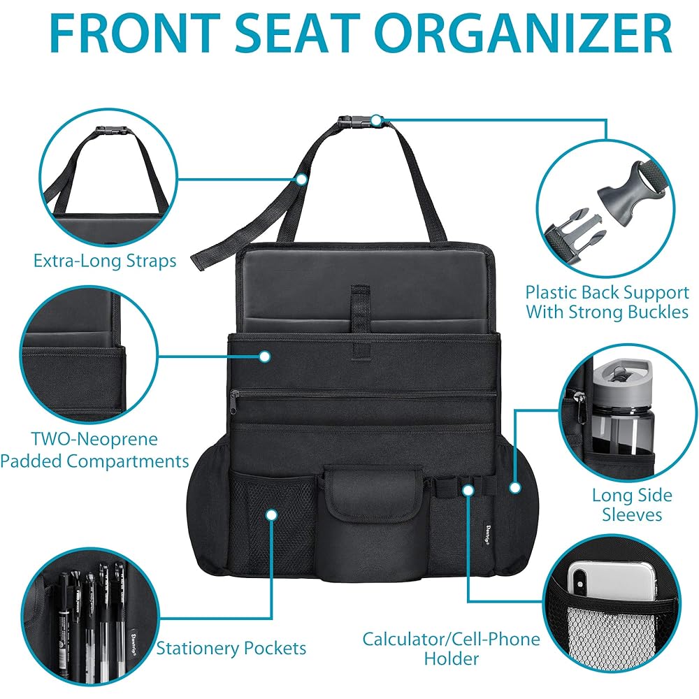 Elantrip car front seat organizer rear seat storage Storing Adjustable strap with strap organizer delivery drive office for passenger seats