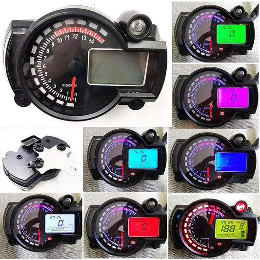 BLUERICE All-in-One Universal Digital Speedometer 14000RPM 299 Kmh Mph ATV Quad Frenzy Motorcycle Speedometer Odometer with Bracket for Carburetor Motorcycle