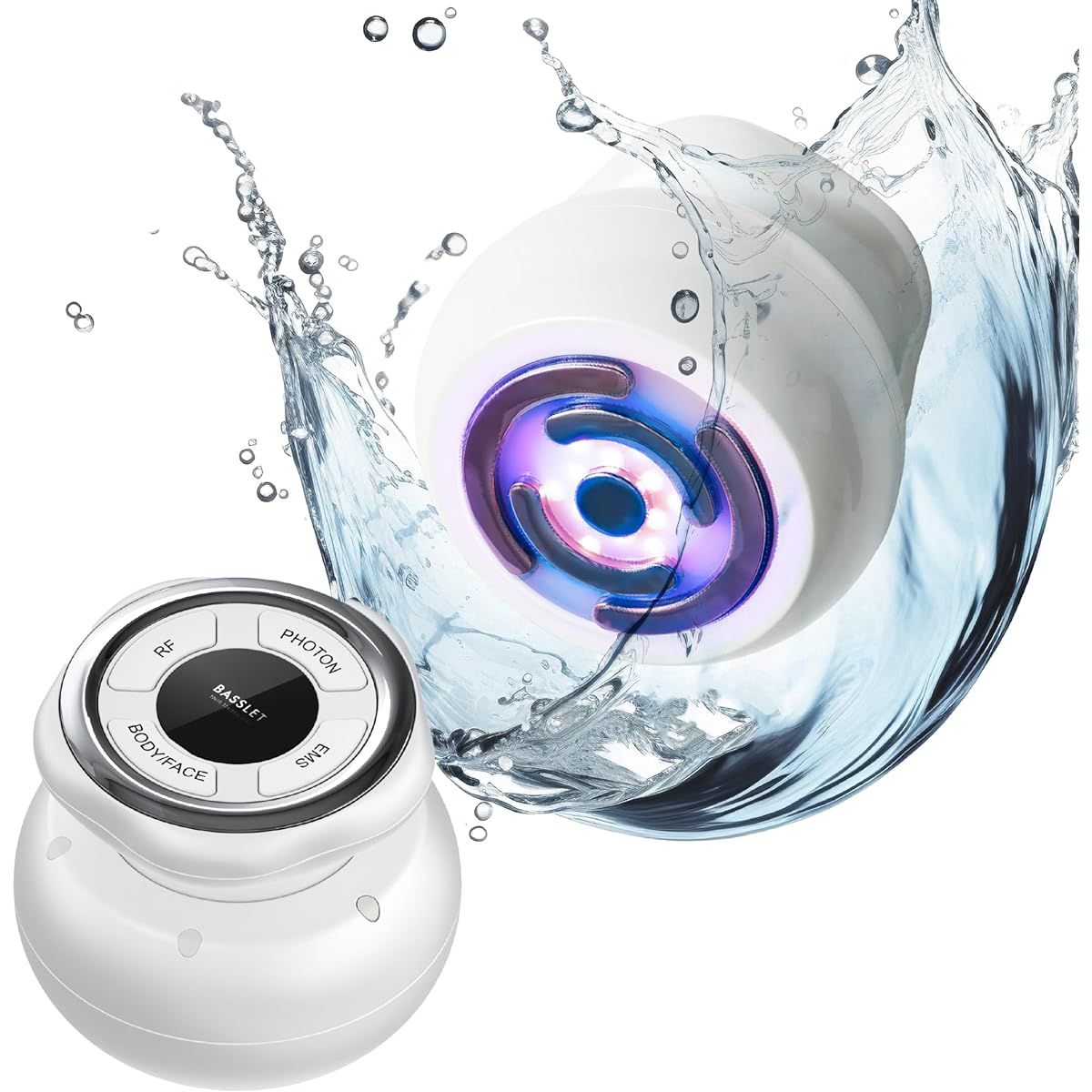 Facial Beauty Device Lift Up EMS RF Total Care BASSLET Blossom Waterproof Body Beauty Device Shape Up Radio Wave Equipped with 2 LED Colors IPX7 Waterproof Ultrasonic Present Gift