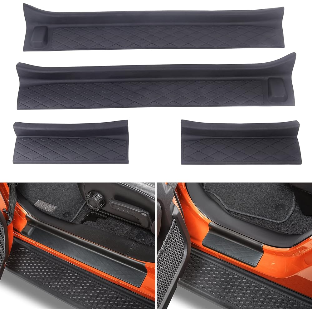 XBEEK Door Sill Plate Decoration (Japanese Instruction Manual Included) Door Sill Plate Guard for Jeep Jeep Wrangler Gladiator 2018-2022 Jeep Wrangler JL/JT 4 Door Version Rubber Black