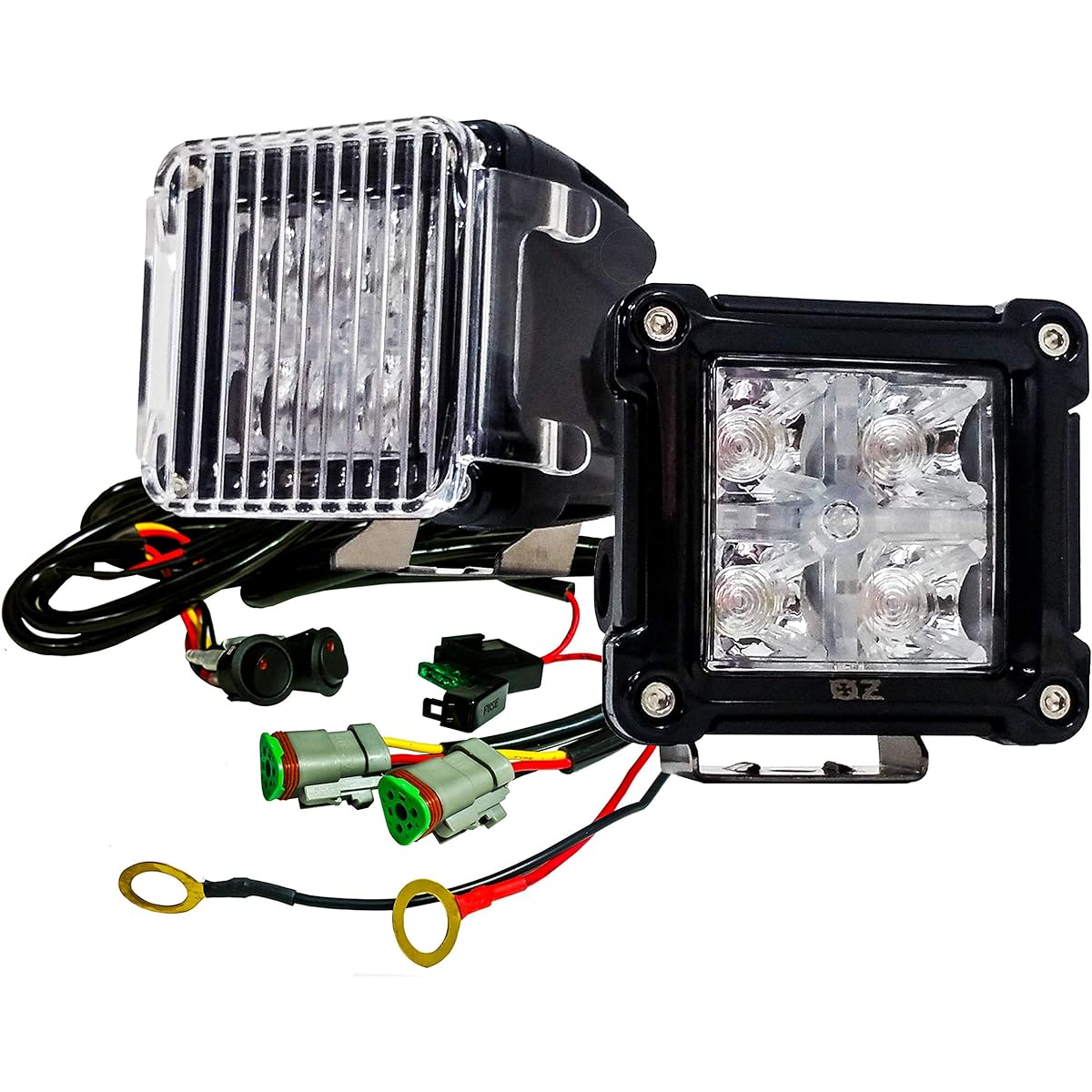 OZ-USA DRL POD 3 inch rear 20W LED LED Light White Spot Beam + Red DRL Wiring Harness Dual Switch River Backup Cube Opload Autvy ATV SUV Track Ship Heavy Inspot 12V 24V