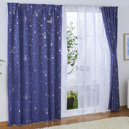 Peanuts Snoopy 2nd grade blackout heat shielding curtain + lace curtain set of 4 starry sky width 100 x 200 cm length KO-5/KO-6
