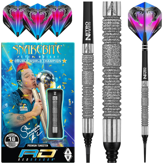 Red Dragon Peter Wright Snakebite Euro 11 Element Soft-Tip - 18 Gram - Premium Tungsten Steel Darts with Flights, Shafts